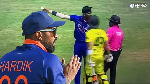 ind vs aus odi Hardik Pandya loses cool has animated chat with umpire after Mitchell Marsh pulls out citing sight screen issue