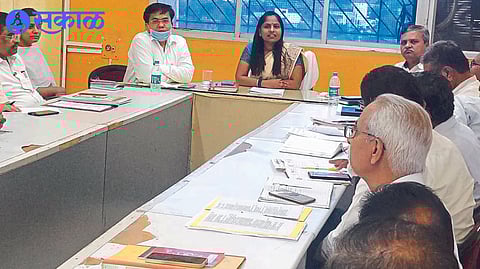 Commissioner Vidya Gaikwad while reviewing the action taken on unauthorized billboards in the city on Monday in the municipal hall