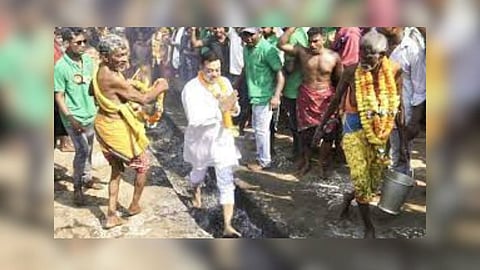 bjp Sambit Patra walk on burning coal zamu yatra tweet politics