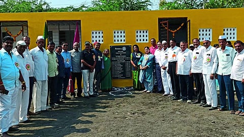 Officials and local members of Nashik Road Rotary while inaugurating the toilet building built for girls in the school