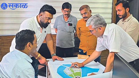 MLA Kishor Patil while understanding development plan of Ram Mandir premises.