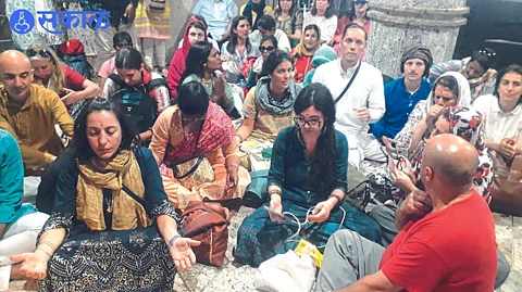 During Chaitrotsav, 56 foreign guests from 23 countries singing bhajans in the temple of Shri Bhagwati.