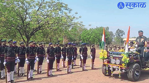 Former Member of Parliament and Brigadier Sudhir Sawant while inspecting the movement of young soldiers of Vijayanana Patil Army School here.