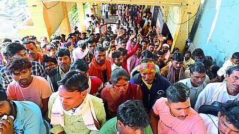the steps of the temple for the darshan of devotees.