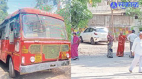The bus brought to the police station. In the second picture, passengers are sitting in the premises of Bhadrakali Police Station.