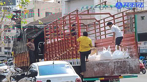 Heavy vehicles in the central part of the city.