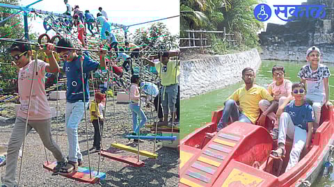 Children playing in the garden
and Children enjoying boating in the lake.