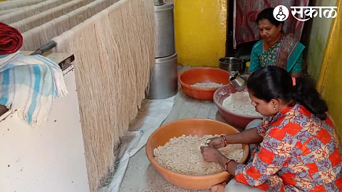 Ongoing preparation of papda by housewives in Shirsat family in Igatpuri Chhatrapati Shivaji Chowk.