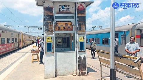 A closed water machine at a railway station