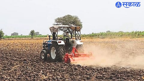 Farmers plowing with Vani tractor before Kharif sowing.
