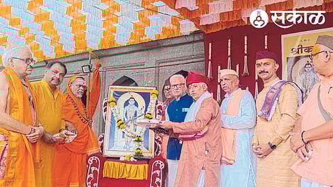 Dignitaries worshiping the image of Narada Maharshi during the Kirtan festival at Sri Kalaram Temple.