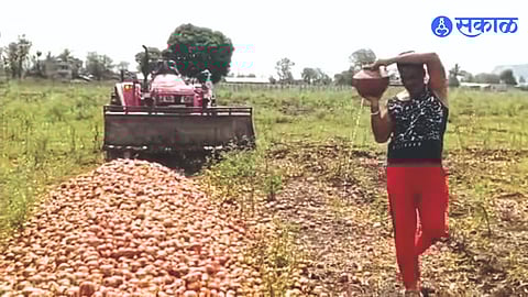Yogesh Sonwane performing funeral rites on the onion crop.