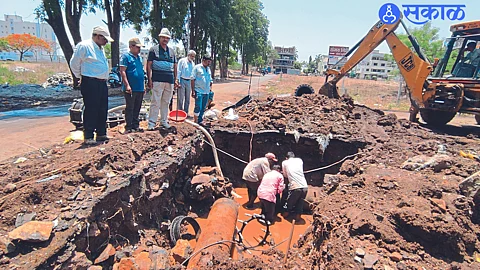 Repair work in progress in the presence of Deputy Engineer Hemant Naik