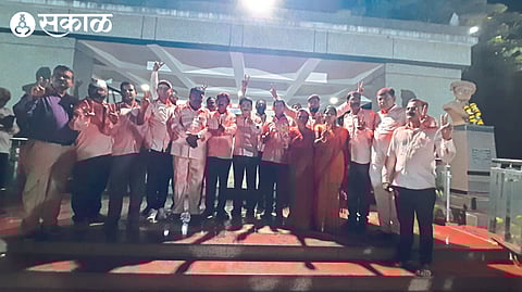 Candidates jubilating after winning the District College Teachers' Cooperative Credit Union elections.