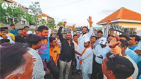 Supporters of MLA Suhas Kande after winning market committee elections.