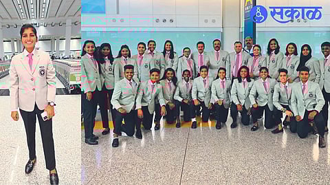 Baseball player Rekha Dhangar and Indian baseball team that has participated in international tournaments.