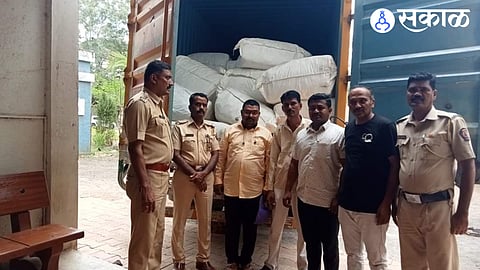 Officers of Rural Police and Excise Department taking action with containers illegally transporting Gutkha on Trimbakeshwar-Amboli road.
