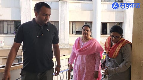 Education officer Sunita Dhangar was being brought to the office of the Anti-Corruption Bureau in a bribery case