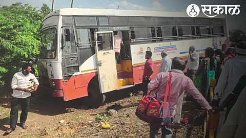 A bus fell under the road after the rod broke near the Ahilya bridge over the Bhima river in Pandharpur.