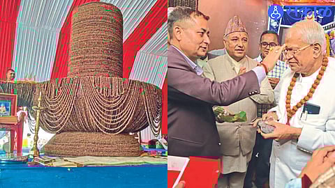 A magnificent body prepared for the extravagant lingarchan ceremony and Devotees worshiping Gurumauli Annasaheb More.