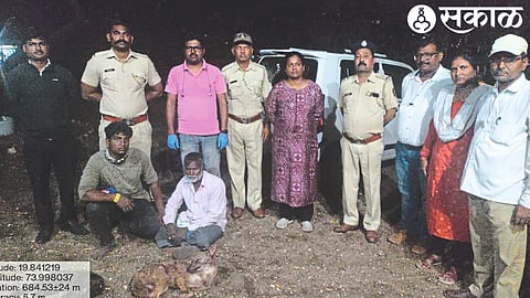 A forest department team at Sinnar with suspected poachers