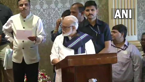 NCP leader Chhagan Bhujbal with ajit pawar takes oath as Minister in presence of CM Eknath Shinde and Deputy CM Devendra Fadnavis