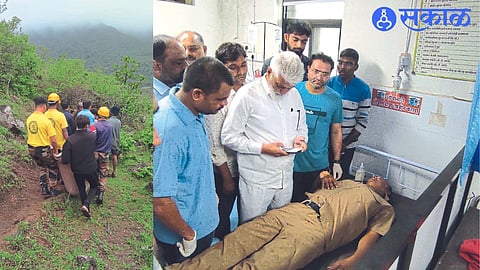 Troops from the disaster management team of the trust carrying the injured in a bus accident on stretchers and shoulders.