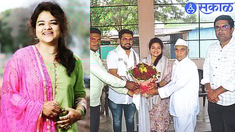 Villagers congratulating Neha Pawar for passing the CA exam