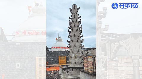 A nine meter tall Deepmala built in Ekvira Mata Temple at Nandgaon.