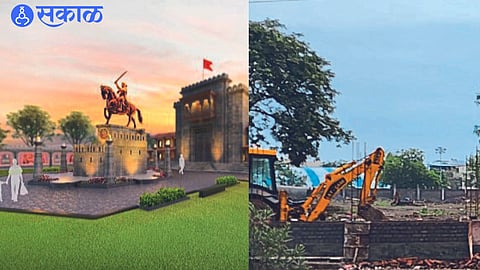 The concept of the Shiva Srishti planned in the city and the ongoing construction of the protective wall of the Shiva Srishti in the second photo
