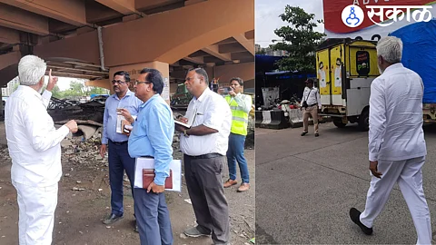 Guardian Minister Dada Bhuse while giving understanding to the drivers who park their vehicles on the side of the highway in Kalyan Phata and interacting with the officials.