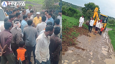 MLA Mangesh Chavan discussing with the villagers. and Work started with the help of JCB.