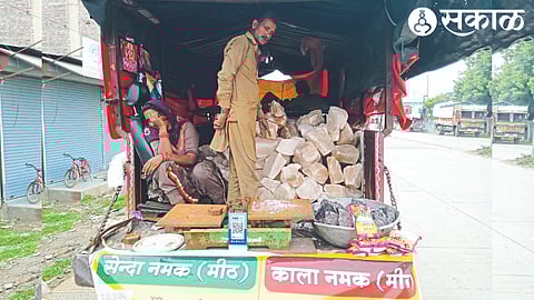 A salt trader selling near Jafarnagar area in Malegaon.