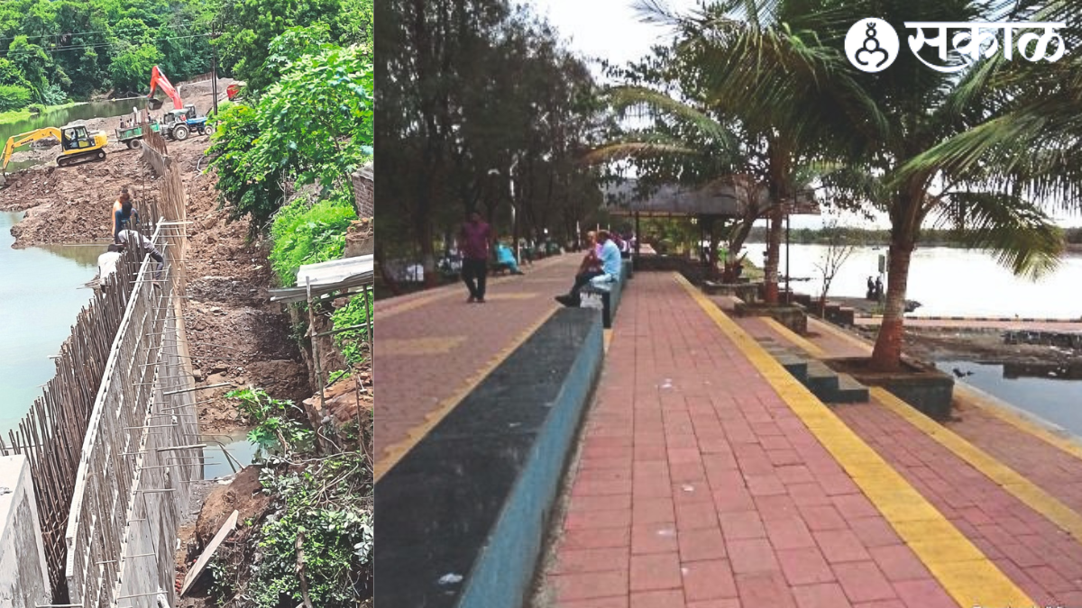 The work in progress of the jogging track in Shani Mandir to Bazar Patangan area in the first phase and the concept of the jogging track in the second photo.
