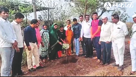 Agriculture friends planting trees in memory of Ramesh Kadam.