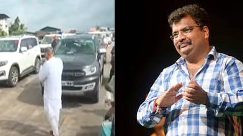BJP MLA Ravindra Chavan who came to inspect the Mumbai-Goa highway got stuck in a traffic jam