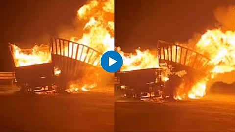 Samruddhi Mahamarg Accident truck caught fire after near buldhana Video