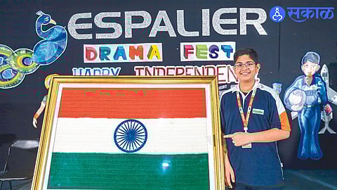 A 30 by 45 inch woolen national flag created by Aditya Khedekar through 'Krosha Art'.