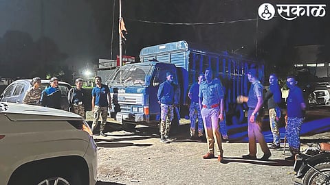 Sub-Divisional Police Officer Sandeep village with a contingent of Reserve Police Force while inspecting Shahunagar Chowk.