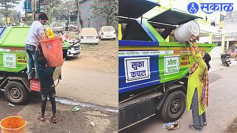 The exercise of women while throwing garbage in the bell jar in the department
