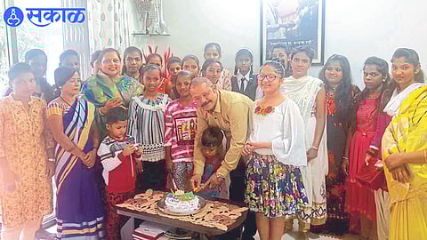 Ajay Boraste celebrating his birthday with his daughters