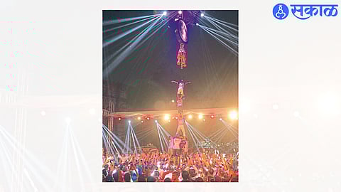 Bhoiraj Govinda team while saluting during Dahi Handi organized by BJP Yuva Morcha at Raosaheb Thorat Auditorium ground.