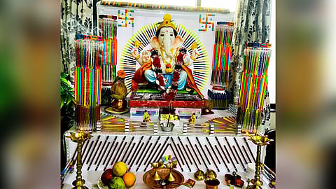 Ganesh Utsav 2023 Eco-friendly decoration in Pandharpur using school materials solapur