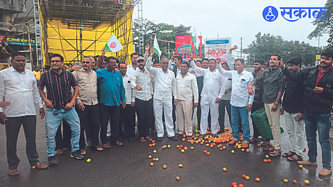 Swabhimani Farmers Association threw tomatoes on Niphad highway nashik news