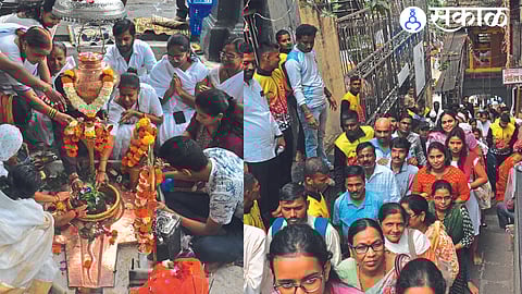 Devotees line up for darshan of Sri Kapaleshwar Mahadev Temple.
