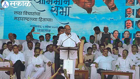 NCP leader MP Sharad Pawar while guiding the Swabhiman meeting held at Sagar Park ground on Tuesday afternoon.