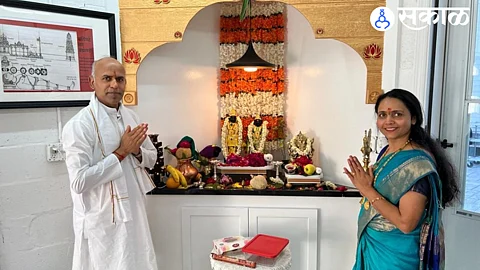 Praveen Patil performing conjugal prayer at Shree Vitthal temple built in America.