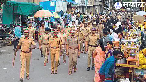 On the background of Ganeshotsav, the police conducted road patrolling in the city for the second day in a row on Tuesday.