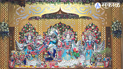 Shri Radha Krishna idol decorated on the occasion of Janmashtami in ISKCON temple on Thursday