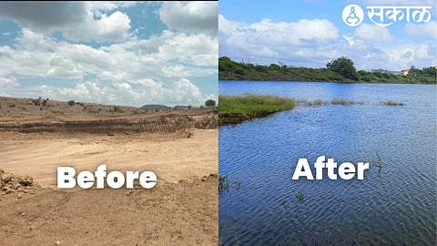 These pictures show the condition of water in Savargaon-Gangawane Lake before April and in mid-September